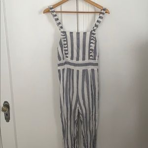Blue and white striped jumpsuit